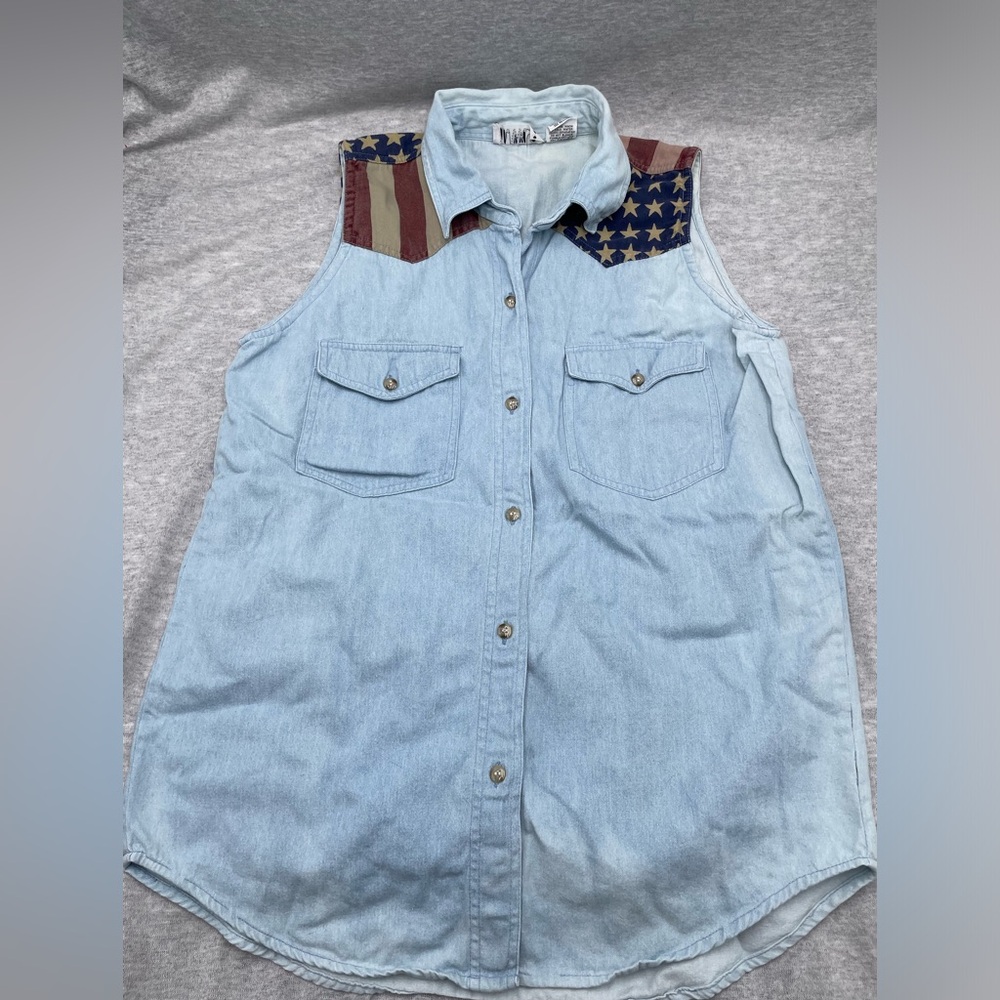 M.W.C. Women’s Large Denim Tank Button Down Pockets Blue New Americana Vintage